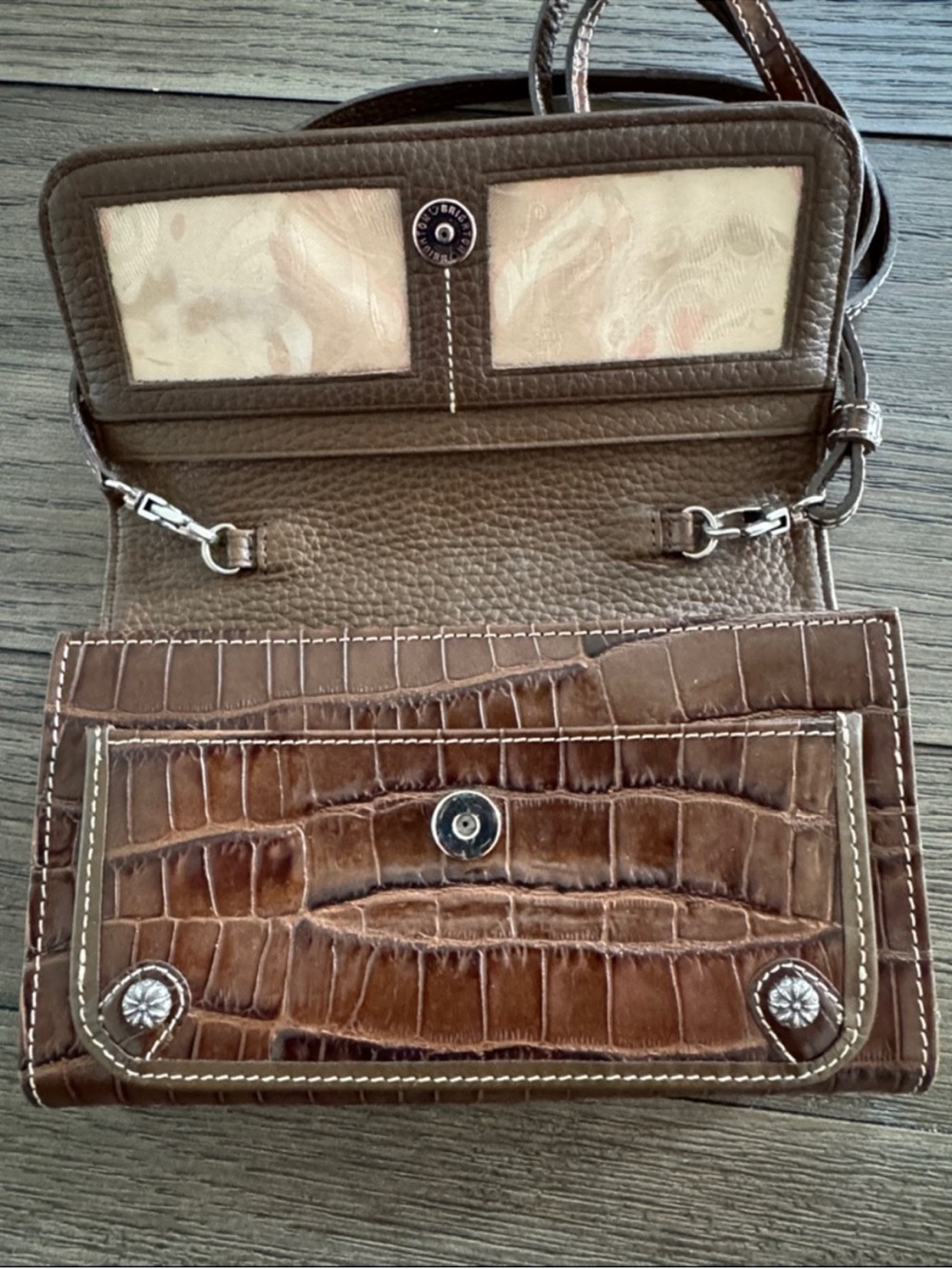 🤎 Brighton Croc Embossed Leather Crossbody Wallet Purse Bag - Picture 2 of 8